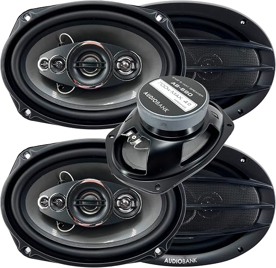 4X Audiobank AB-690 6"x9" 5-Way Car Audio Stereo Coaxial Speakers 1400 Watts Peak Power Handling All Speakers with 4 Ohms Impedance & Frequency Response: 45-20,000 Hz