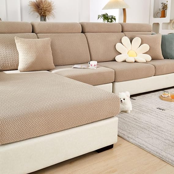 Soothing Home Sofa Covers, Sofa Hero Covers for Couch, Couch Cushion Covers, Sofa Covers Washable Sectional Couchs Covers Stretch Slipcovers for Pets (Khaki,Chaise Cover)