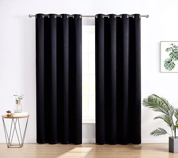 HLC.ME Oxford Blackout Darkening Curtains - Thermal Insulated Window Curtain Grommet Panels, Set of 2 (52 W x 63 L, Black)