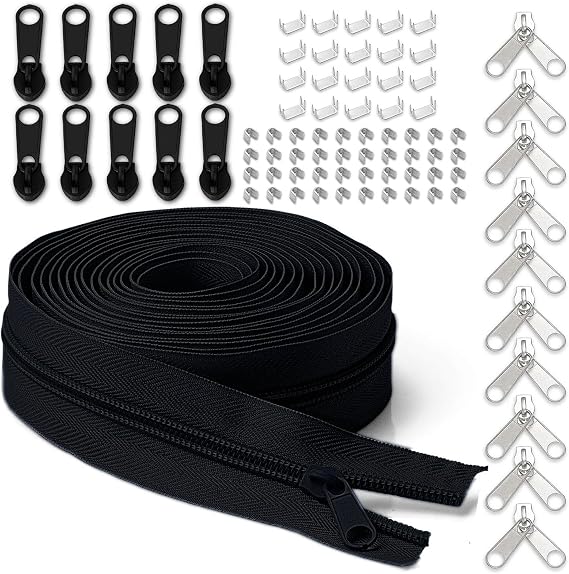 LHZHLE Continuous Zips Roll for Sewing: #3 10 Yards Black Nylon Zipper Tape with 20 Slider