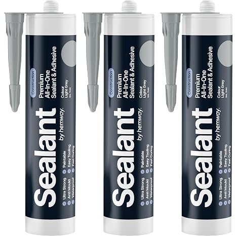 Hemway Light Gray Construction Sealant & Adhesive - 300ml 3 Pack | All-in-One Hybrid Polymer, Superior to Silicone Caulk Sealant, Waterproof, Odorless, Paintable Caulk Kitchen Bathroom Outdoor