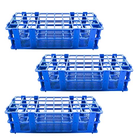 3 Packs Plastic Test Tube Rack, 40 Holes Lab Test Tube Rack Holder for 20mm Test Tubes, Blue, Detachable (40holes)