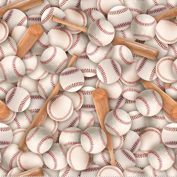 Baseballs and Bats Print 100% Cotton Fabric Material by the Yard for Sewing, by David Textiles, 44 Inches Wide
