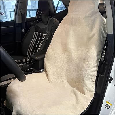 Waterproof Car Seat Cover, Premium Terry Cloth Sweat Towel Front Seat Protector, Washable Non-Slip Automotive Bucket Seats Covers, Ideal for Post Gym Workout Running Swimming Beige