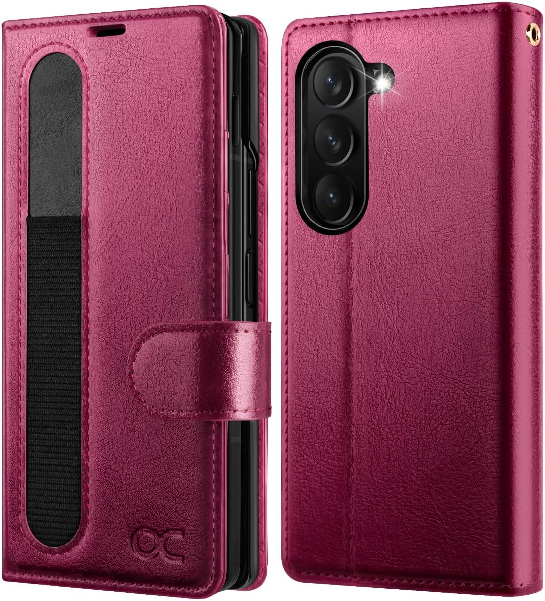 OCASE Compatible with Samsung Galaxy Z Fold7 Wallet Case, PU Leather Flip Folio Phone Cover with Card Slots, RFID Blocking, Kickstand& Wrist Strap for Z Fold 7 2025, Classic Burgundy