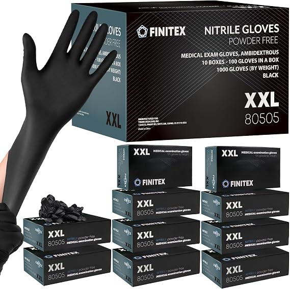 FINITEX Black Nitrile Disposable Medical Exam 5mil Latex-Free Food Gloves