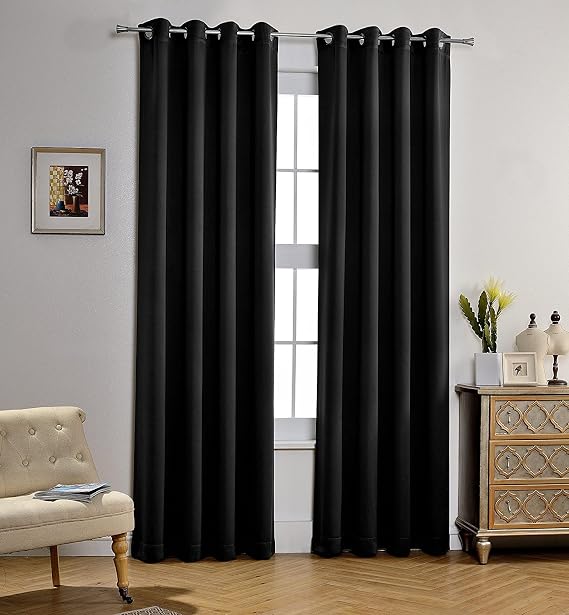 Empire Furniture USA Solid Amy Thermal Blackout Window Curtain with Shiny Back to Reflect Sunlight (63" Short, Midnight Black)