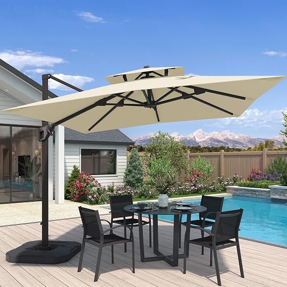10x10 FT Outdoor Cantilever Patio Umbrella with Base