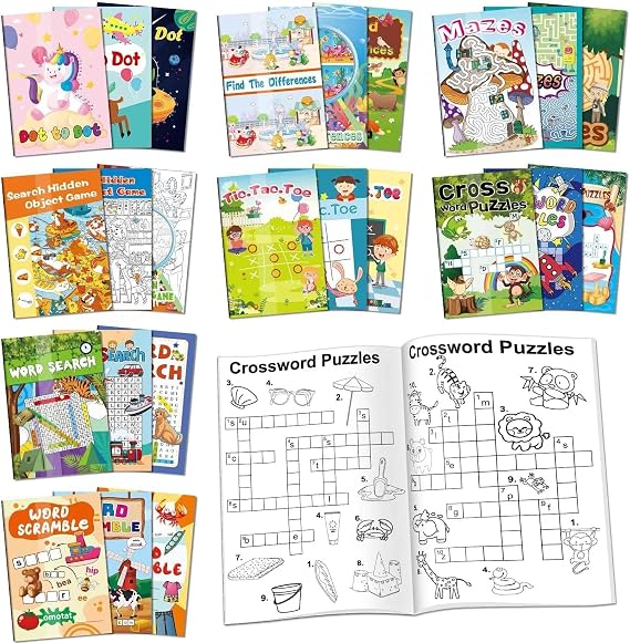 Kalysky 24 Mini Activity Books for Kids 4-12,Mazes,Dot to Dot & Word Games,Party Favors