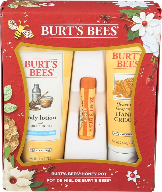Burt's Bees Honey Pot Gift Set, 3 Honey Skin Care Products - Milk & Honey Body Lotion, Honey & Grapeseed Hand Cream and Honey Lip Balm