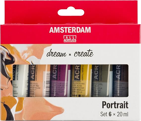 Amsterdam Standard Series Acrylic Paint Set | Portrait Set (6 x 20 ml Tubes) | Mixing Colors Perfect for Various Skin Tones