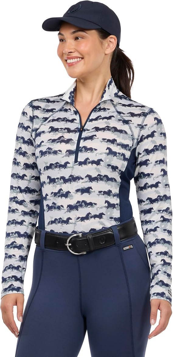 Kerrits Women's EquiBreeze Ice Fil Long Sleeve Horse Riding Shirt Light Cooling Equestrian Summer Top, UPF30 Sun Protection