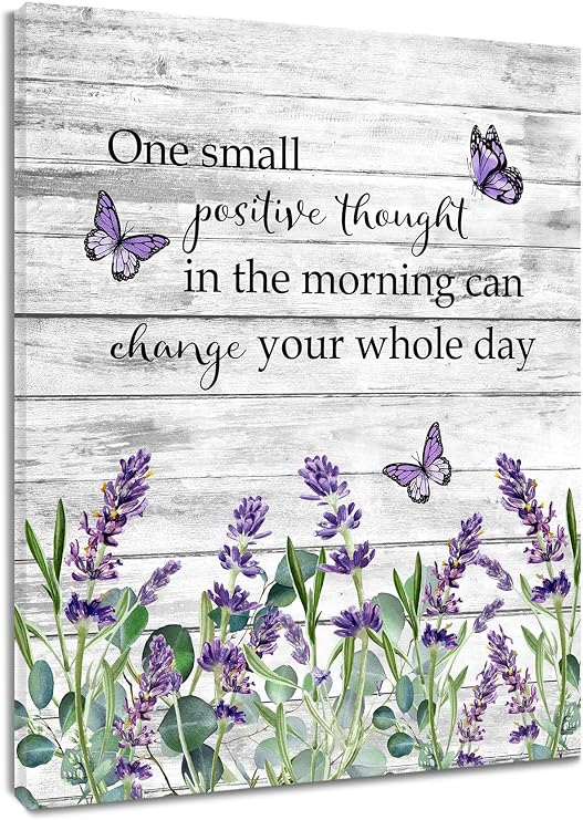 LB Purple Floral Wall Art for Bathroom Spring Lavender and Green Eucalyptus Canvas Wall Art Framed Wall Paintings Inspirational Wall Pictures for Living Room Bedroom Office Ready To Hang,8x10 Inch