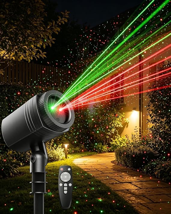 Enjoyedled Christmas Projector Lights Outdoor with Remote Control, Red and Green Galaxy Laser Light with IP65 Waterproof, Home Decor for Wedding Garden Yard Holiday Party