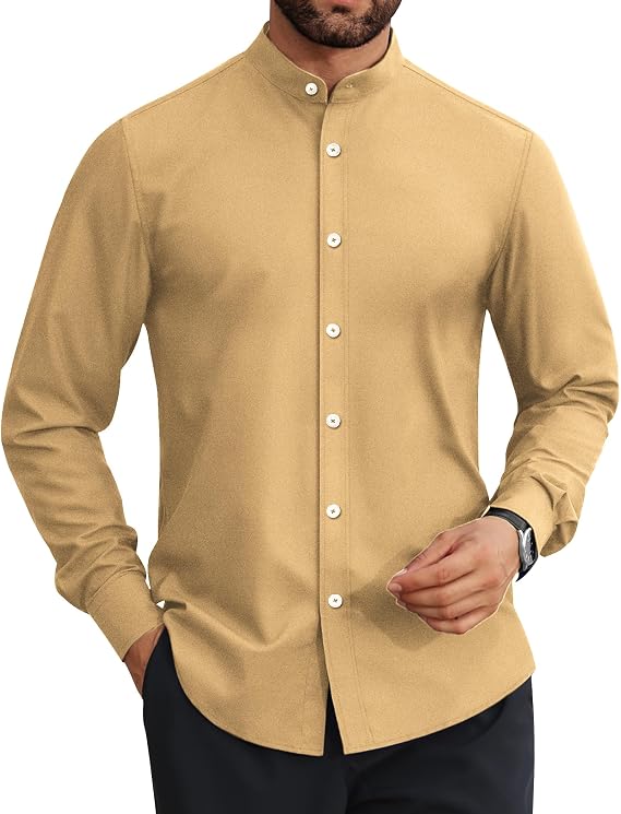 Lion Nardo Mens Dress Shirts Wrinkle Free Dress Shirts for Men Long Sleeve Button Down Shirts Banded Collar Shirts