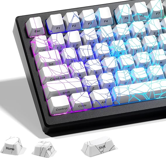 x XVX Shine Through Keycaps w/IMD Tech, Özel Örümcek Web Keycaps 60 75 Yüzde 100, Beyaz Tuş Takımı Satırları Arkadan Aydınlatmalı, OEM Profil Tuş Kapağı, Klavyeler için Yan Baskılı Klavye Keycaps