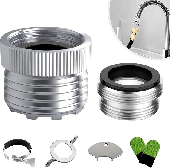 3/4" Garden Hose Adapter for Sink Faucets (22mm & 24mm) Solid Brass Faucet to Hose Adapter with Built-in Aerator, Removal Tool & Finger Guards Faucet Accessories