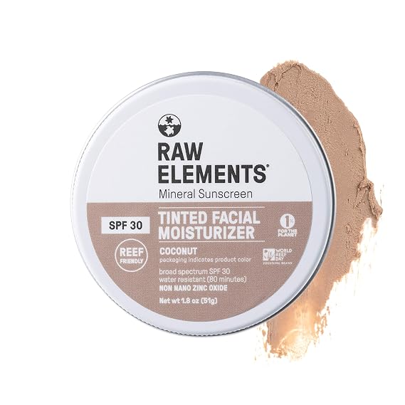 Raw Elements Ultra-Moisturizing Tinted Face Sunscreen, Coconut, 1-Pack