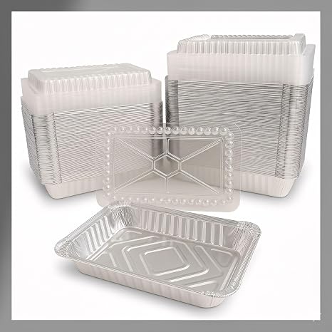 Rectangular Aluminum Foil Pans With Clear Dome Lids [1.50 lb] x [10 Set] Disposable TakeOut Containers for Catering, Meal Prep, Freezer and OvenSafe Food Storage (10 Pack, 1-1/2 lb)