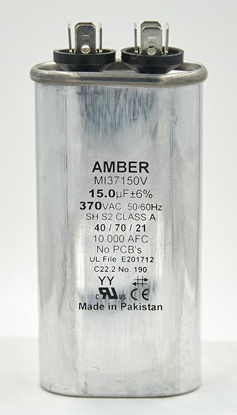 AMBER - 10 MFD 370V - MI37100V - Oval Single 10 MFD 370V - Motor Run HVAC Capacitor ; Works with All Brands: Lennox; RHEEM; Trane; Carrier; GENTAQ; Titan PRO; Dayton; PROTECH
