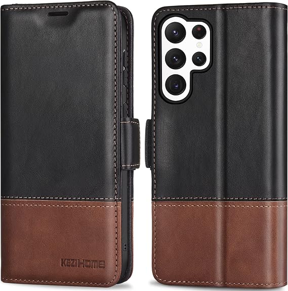 KEZiHOME Genuine Leather Wallet Case for Samsung Galaxy S23 Ultra