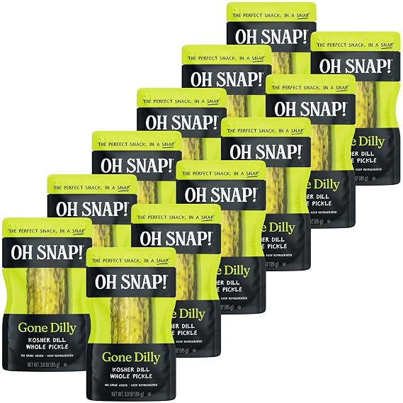 OH SNAP! Gone Dilly Whole Pickle (12 Pack) - Whole Kosher Dill Pickle Snack - Fresh Packed Ready To Eat - Gluten-Free, Fat-Free, Non-GMO Veggies - Delicious & Healthy Snack