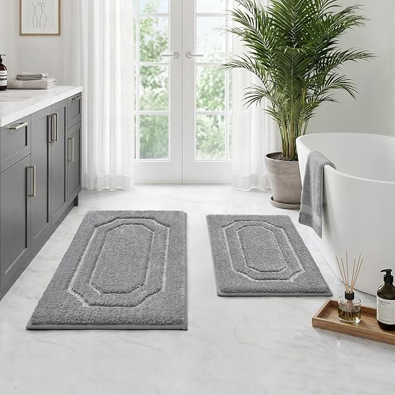 HOMEIDEAS Bathroom Rugs Sets 2 Piece Grey 16 * 24+20 * 32"