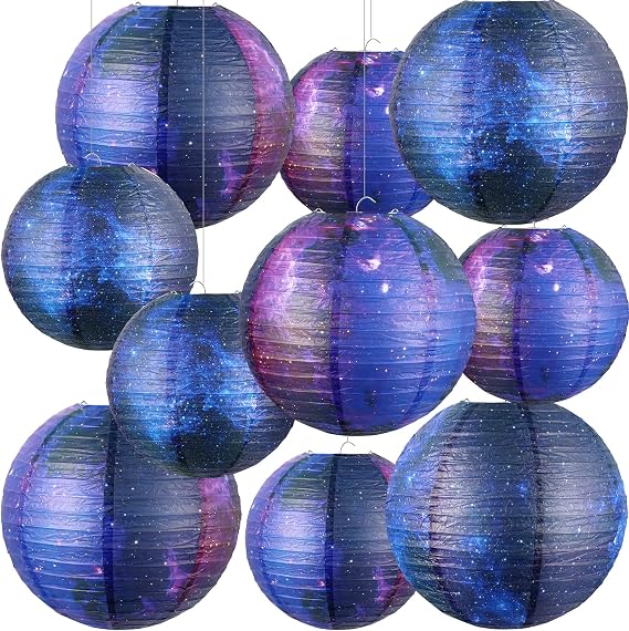 Hortsun 10 Pcs Galaxy Paper Hanging Lanterns Decoration, 8 Inch/ 6 Inch