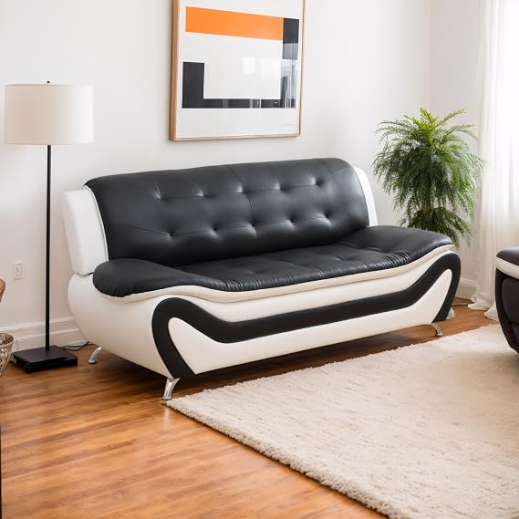 Living Room Furniture Sets 3 Piece, Faux Leather Sofa Set, White and Black Couch Set for Home, Apartment, Office(Sofa)