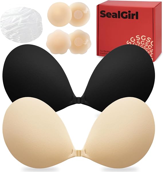 Sticky Bra Push Up - 2 Pairs Backless Strapless Bra Invisible Adhesive Bras for Wedding Prom with Nipple Pasties