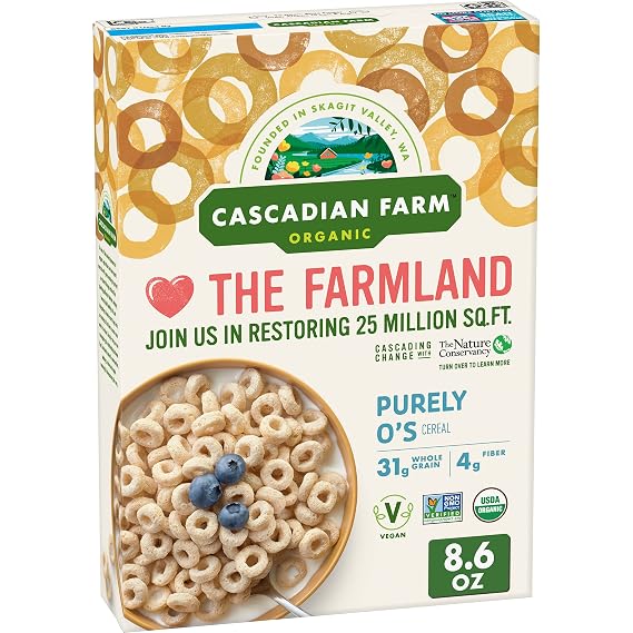 Cascadian Farm Organic Purely O's Cereal, Made with Oats and Barley, Vegan, 8.6 oz