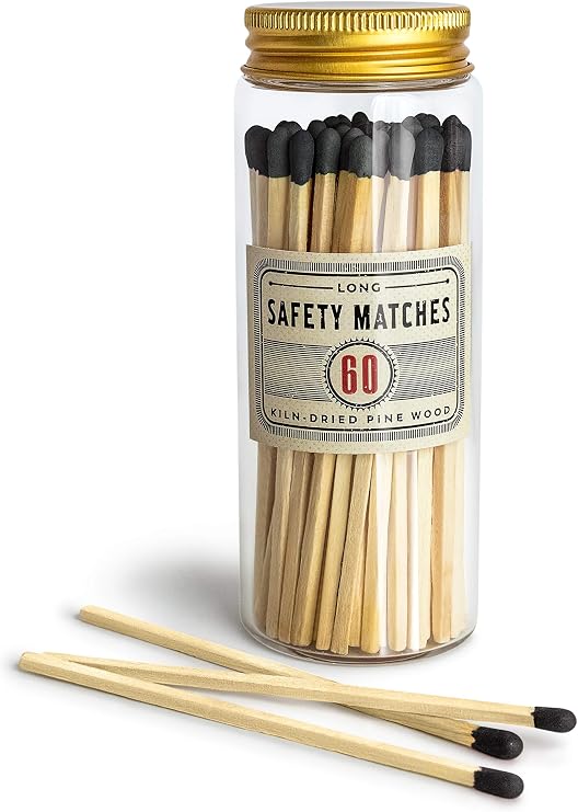 Craft & Kin Premium Long Matches for Candles, Decorative in Apothecary Jar, Colorful Long Wooden Safety, Long Stick Matches (Black)