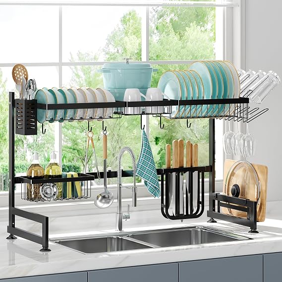 MAJALiS 2 Tier Extra Large Stainless Steel Over The Sink Dish Drying Rack