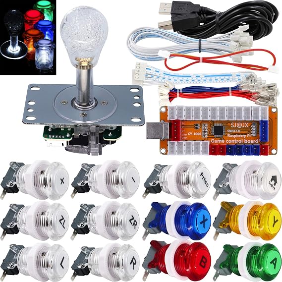 SJ@JX Arcade Game LED Controller Lamp USB Encoder Gamepad Microswitch Light Button 8way LED Joystick for Nintendo Switch PC PS3 Retropie Raspberry Pi MAME