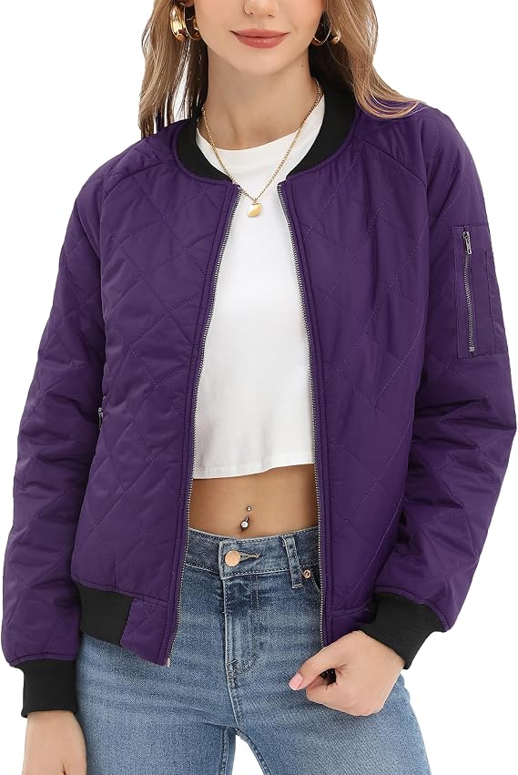 Women's Quilted Bomber Jakcet with 5 Pockets (XS-XXL)