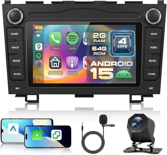 2G 64G Android Car Stereo for Honda CR-V 20072011 with Wireless Carplay Android Auto, 7 Inch Touch Screen Radio with GPS BT WiFi DSP FM/RDS Radio+ Camera
