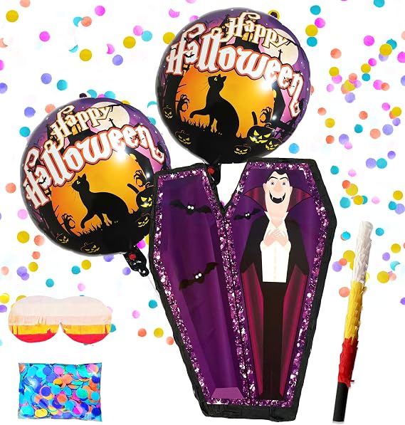 Halloween Dracula Pinatas for Halloween Celebrations, Theme Parties, Kids Birthday Games,Mexican Pinatas, Party Decorations, including Busterstick,Blindfold,Confetti,2 Ballons