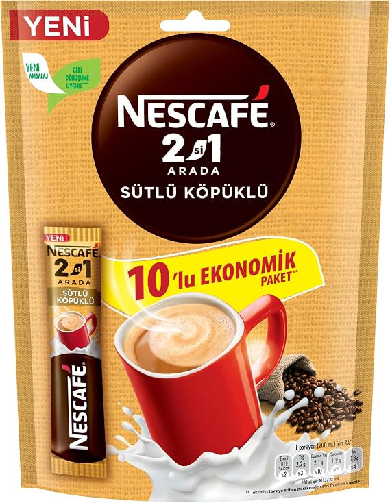 NESCAFÉ 2'si 1 Arada Sütlü Köpüklü, 10 G x 60 Adet