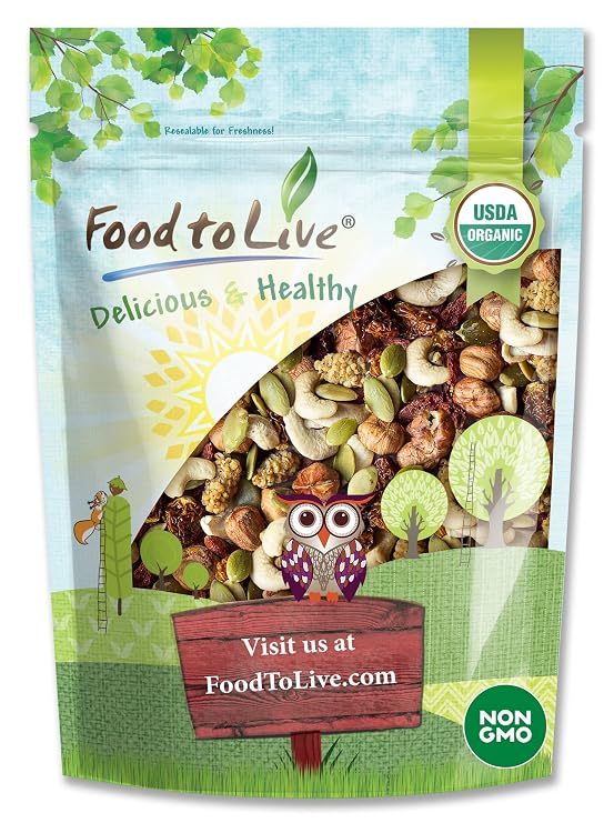 Food to Live Organic Antioxidant Trail Mix, 1 Pound Contains Mulberries, Goji Berries, Golden Berries, Pumpkin Seeds, Hazelnuts, Cashews. Non-GMO.