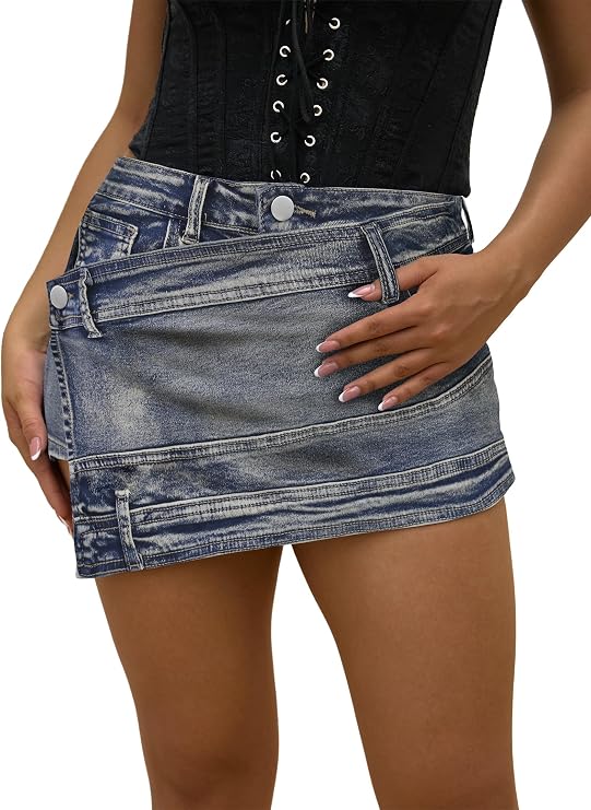Denim Skort for Women High Waisted Asymmetrical Wrap Jean Skorts A-Line Stretchy Skinny Cargo Mini Skirts