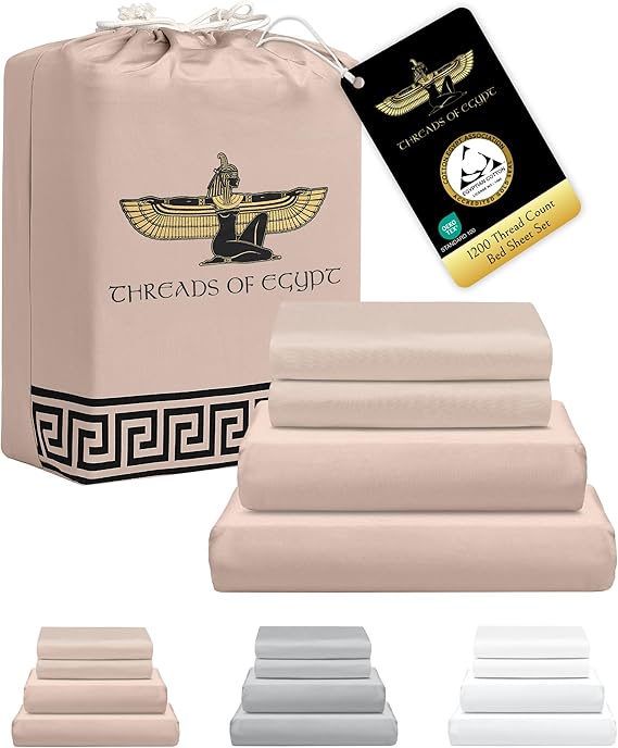 100% Egyptian Cotton Sheets Split King | 1200 Thread Count | Heavyweight Hotel-Weight Weave | Fits Adjustable Beds | CEA Gold Seal Certified | 18" Deep Pocket [Dune]