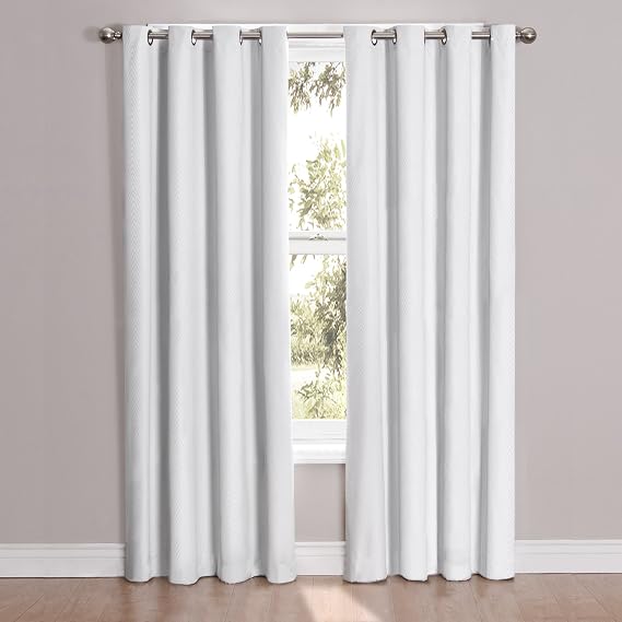 ECLIPSE Blackout Curtains for Bedroom - Cassidy 52" x 63" Thermal Insulated Single Panel Grommet Top Room Darkening Curtains for Living Room, White