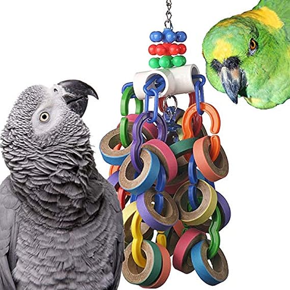 Super Bird Creations SB1107 Bagel Cascade Bird Toy, Large Bird Size, Refillable Bagels, 15 x 4.5