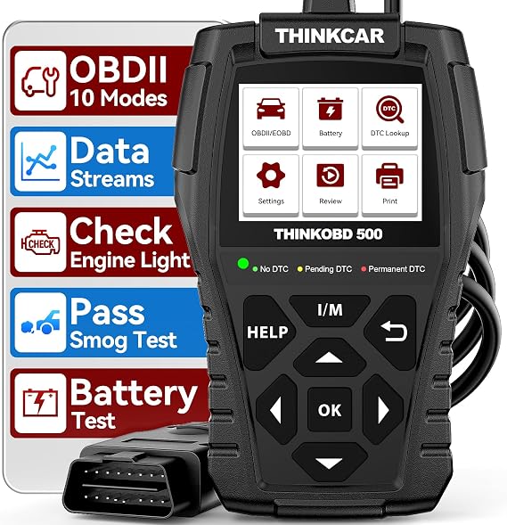 THINKCAR Thinkobd 500 OBD2 Scanner Check Engine Car Code Reader, Full OBD II CAN Diagnostic Scan Tool, Read and Clear Error Codes, Live Data, Vehicle Report, 2.8 Inches Dispaly