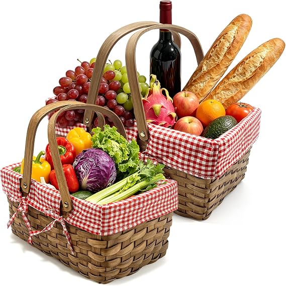 2 Size Picnic Basket, Woven Basket with Double Folding Handles 16''