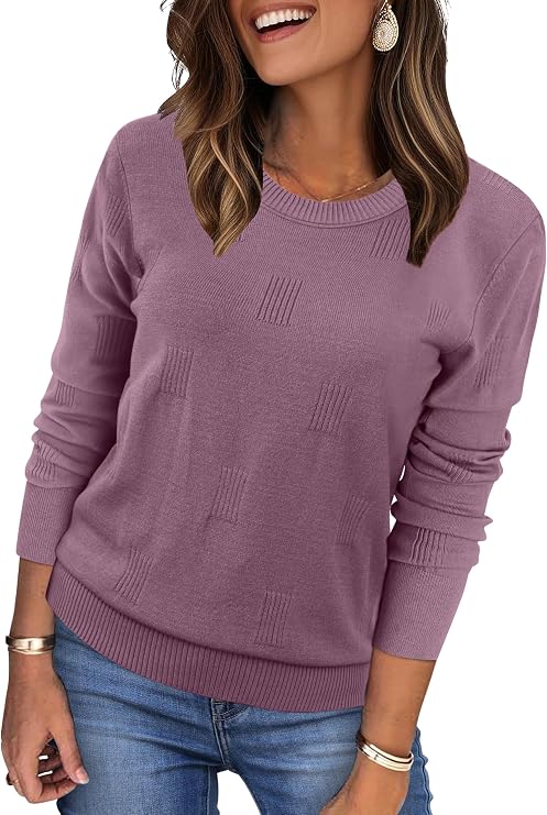 WIHOLL Women 2026 Fashion Pullover Sweater Crew Neck Long Sleeve Shirts Blouse Knit Casual Clouds Top