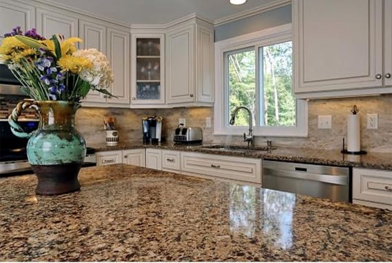 EZ FAUX DECOR Granite | Peel & Stick Kitchen Countertop | Self Adhesive Vinyl | Removable Wallpaper | 36 x 120 | Resist Water, Heat, and Stains | Gold Black White (10ft)