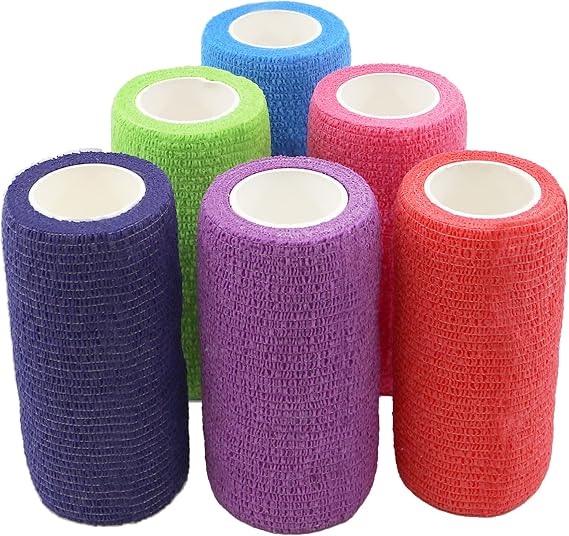 Ever Ready First Aid Self Adherent Cohesive Bandages 4" x 5 Yards - 6 Count, Rainbow Colors