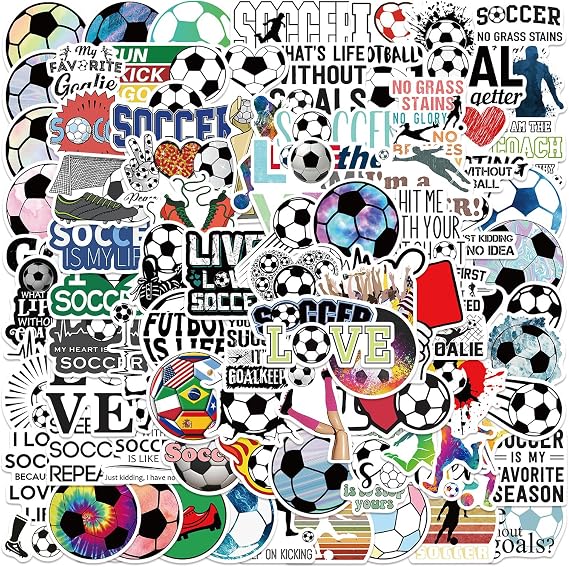 100pcs Soccer Stickers for Kids Boys - Waterproof Football Decals for Water Bottle, Laptop, Skateboard, Phone - Cool Sports Gift for Teens Adults