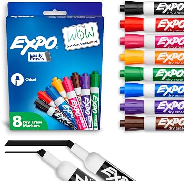 EXPO Dry Erase Markers, Low Odor Ink, Chisel Tip, 8 Count - Whiteboard, Calendar, Organization, Essential Supplies for Office, School, Classroom, Teachers